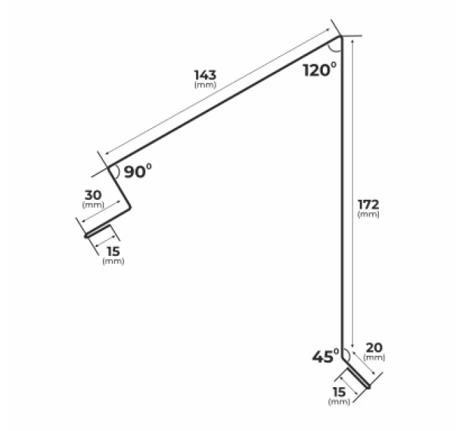 Boční hřebenáč na plechovou střešní krytinu Britanic 370mm/2000mm